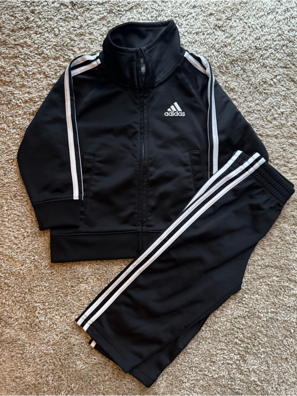 Adidas Toddler Black Track Jacket & Pants Set with White Stripes (12M) Like New - Picture 1 of 7